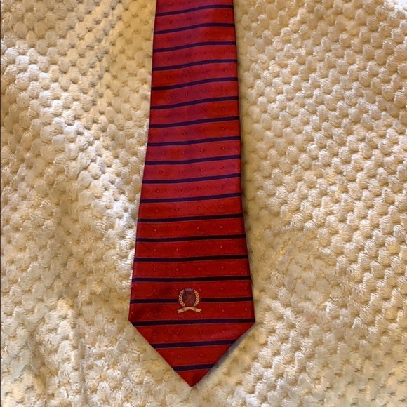 Tommy Hilfiger red & blue stripe silk necktie - Picture 1 of 7